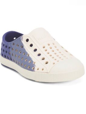 Native- Kids' Slip-On Perforated Casual Shoe - Cream and Blue
